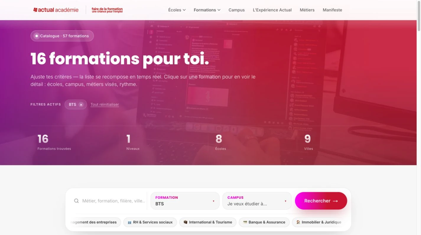 Le catalogue public — Le site présente le catalogue synchronisé dans un parcours de découverte pour les visiteurs.